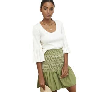 Anthropologie Smocked Bell-Sleeve Top - Cream - Size S